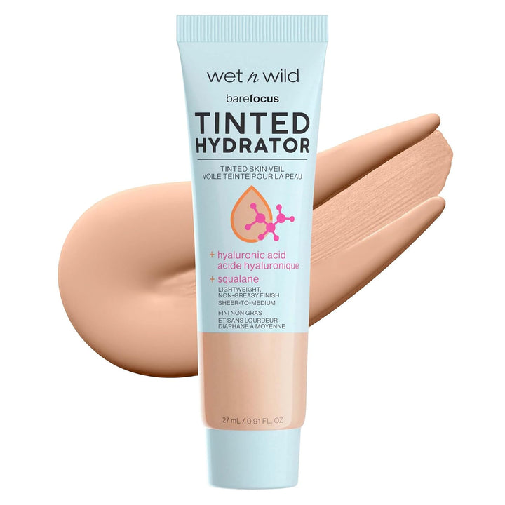 Bare Focus Tinted Hydrator Tinted Skin Veil, Lightweight Buildable Coverage with Hyaluronic Acid & Vegan Squalane, Sheer-To-Medium Coverage, Semi-Matte Finish, Cruelty-Free - Light Medium