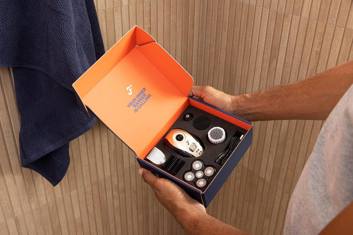 Flexseries Electric Head & Body Hair Shaver - Mens Cordless Rechargeable Wet/Dry Skull Bald Head Back & Groin Waterproof Razor with Rotary Blades, Clippers, Nose Trimmer, Brush, Massager