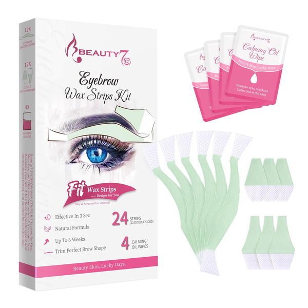 Facial Wax Strips Kit for Hair Removal - Eyebrow Shaper at Home - 24 Strips, 4 Calming Oil Wipes for Sensitive All Skin Types for Women