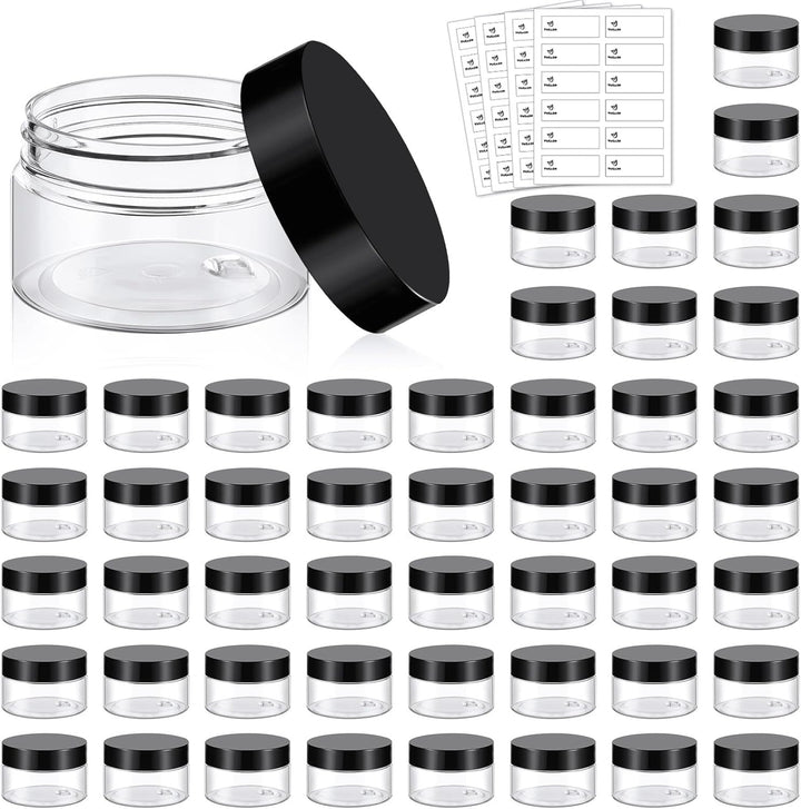 4 Oz Plastic Container Jars with Lids and Labels BPA Free, Empty round Clear Cosmetic Slime Jars for Lotion, Cream, Ointments, Body Butter, Makeup, Travel Storage (12 Pack)