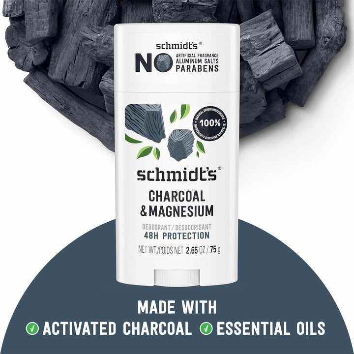 Aluminum-Free Vegan Deodorant Charcoal & Magnesium with 48 Hour Odor Protection, 2 Count for Women and Men, Natural Ingredients, Cruelty-Free, 2.65 Oz, Pack of 2