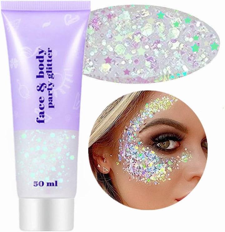 Gold Face Body Glitter,Mardi Gras Glitter Makeup Gold Face Paint,Holographic Chunky Sequins Glitters for Eye Lip Hair Nails,Festival Rave Accessories,52G