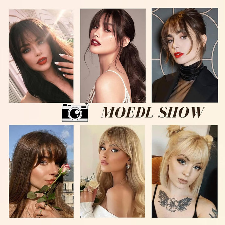 Clip in Bangs 100% Real Human Hair Extensions Wispy Natural Black Fake Bangs Hair Clip on Bangs for Women Fringe with Temples Hairpieces Faux Bangs for Daily Wear