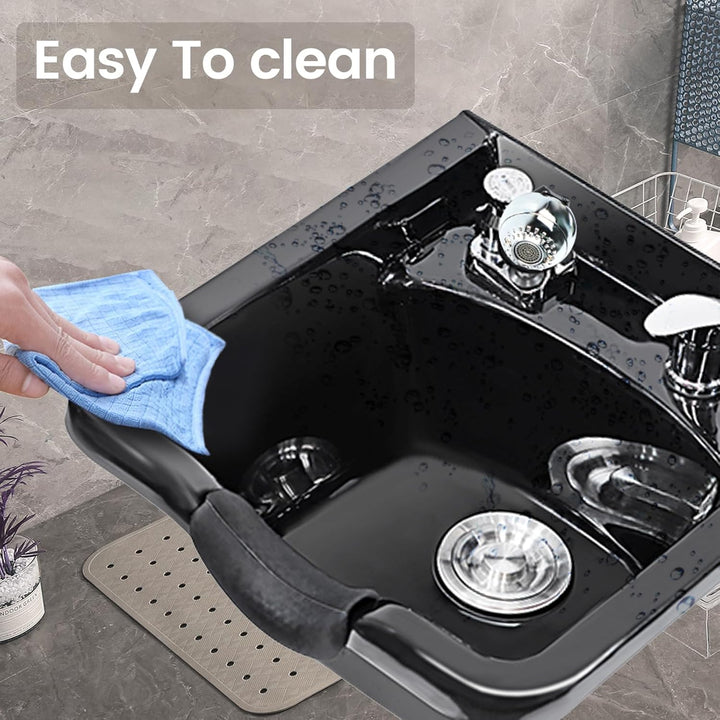 Shampoo Bowl for Salons, Black ABS Plastic Shampoo Sink for Home, Easy to Clean and Install Salon Shampoo Bowls for Hair Stylist