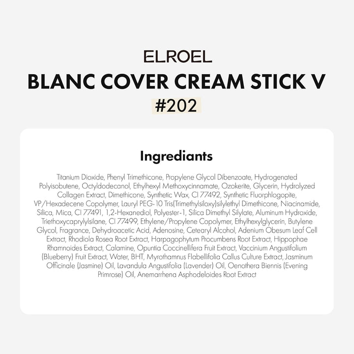Blanc Cover Cream Stick V White - Korean Color-Changing Foundation Stick with Volufiline - Medium to Full Coverage Dewy Finish Base Makeup - Dual-Ended with Detachable Brush (202 Natural)