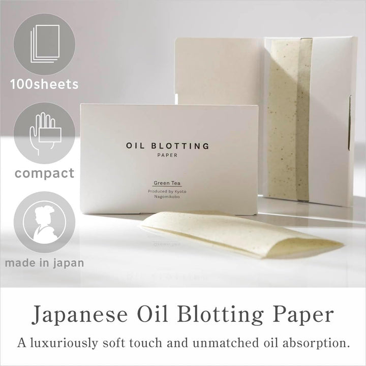 Oil Blotting Paper 100 Sheets, Pack of 1 – Premium Green Tea Face Blotting Sheets, Oil Absorbing Tissues in Japanese Washi, Easy-Dispense Pack, Made in Japan, Oily Skin Care & Makeup Essential