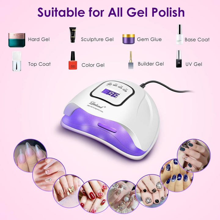 UV Gel Nail Lamp,150W UV Nail Dryer LED Light for Gel Polish-4 Timers Professional Nail Art Accessories,Curing Toe Nails