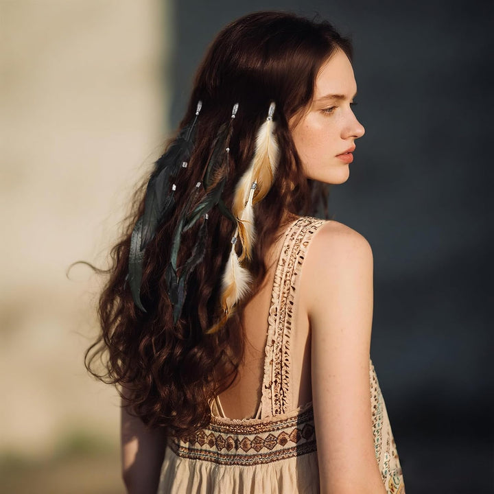 Feathers Hair Extensions for Women Boho Clip-In Hair Feather Accessories for Carnival Halloween Party Performances Photo Shoots, Brown Black Dark Coffee(3 Pcs)