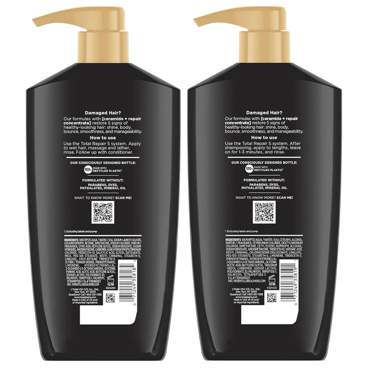 Elvive Total Repair 5 Repairing Shampoo and Conditioner for Damaged Hair, 28 Ounce (Set of 2)(Packaging May Vary)