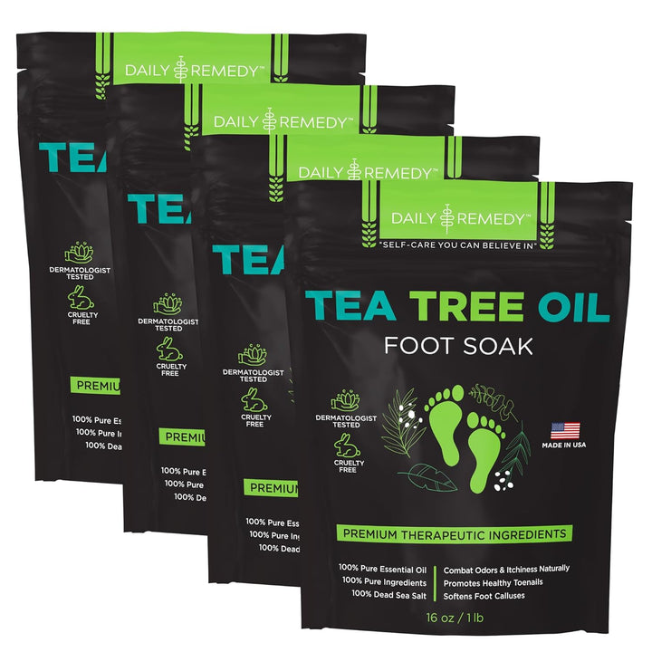EXTRA STRENGTH Tea Tree Oil Foot Soak W/ Epsom Salt Made in USA Toenails，Athlete'S Foot，Itchy Feet，Stubborn Smelly Foot Odor，Pedicure Calluses & Soothes Sore Tired Achy Feet 16 Oz，Black