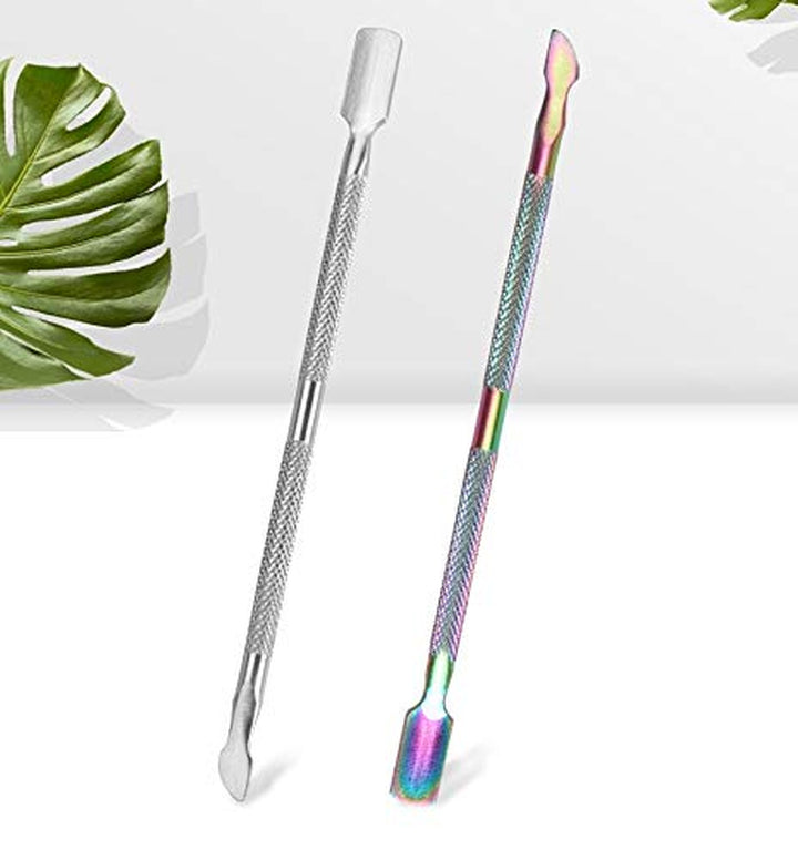 2PCS Cuticle Pusher and Cutter, Stainless Steel Dual Head Cutter and Trimmer Manicure and Pedicure Tool for Fingernails and Toenails