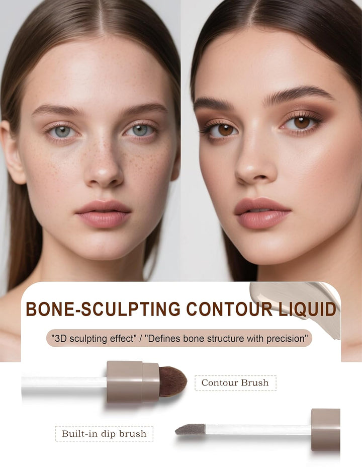 Cool Toned Liquid Contour Stick，Grey Nose Contour with Brush for Fair Pale Light Olive Skin,Long Lasting Cream Bronzer Gray, Blendable Lightweight Contouring Makeup Vegan & Cruelty-Free#01