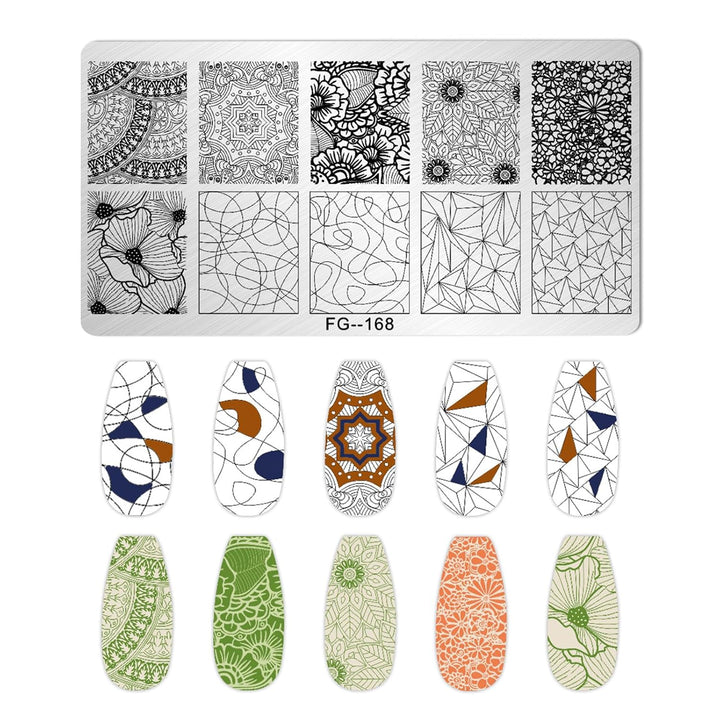 Nail Stamper Kit 7Pcs Nail Stamping Plates Geometric Mandala Flower Nail Stencils with 2 Stamp and 2 Scraper for Home Salon Manicure Design Supplies Tools