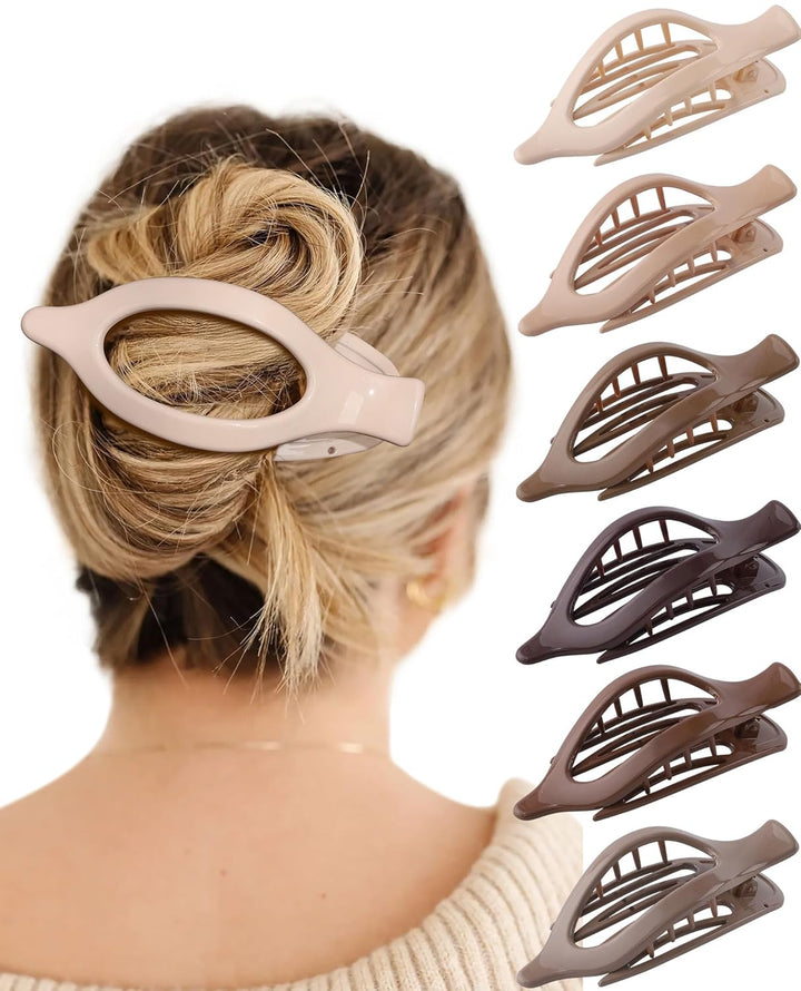 French Concord Hair Clips - 6Pcs Side Slide Volume Clips for Women Girls, Strong Hold No Slip Grip, Thick or Thin Hair (Matte Finish, L:4.6 IN, W:1.97IN)
