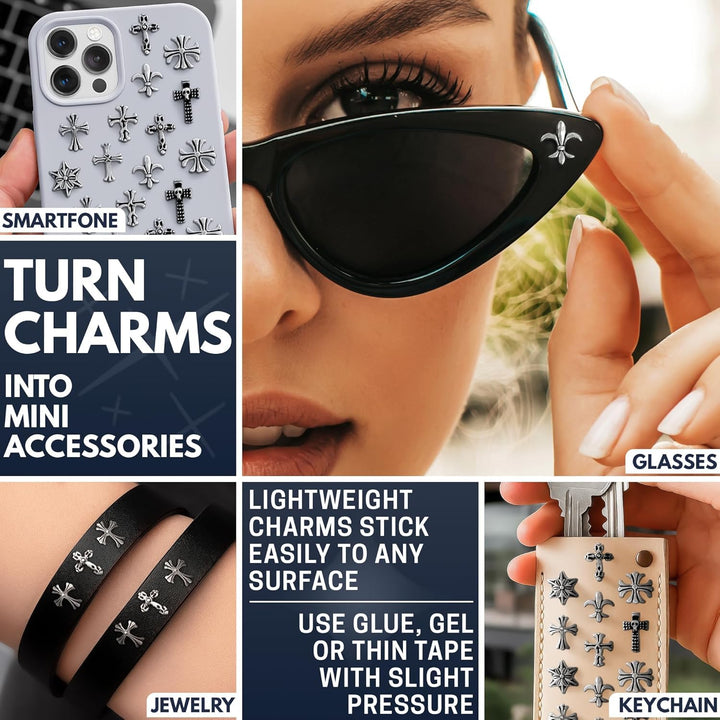 100 Pcs Halloween Nail Charms and Gems - Sturdy & Easy-To-Apply Decorations for DIY & Professional Use, Variety of 3D Acrylic Silver Cross Nail Charms | Halloween Nail Decor or Daily Manicure Designs