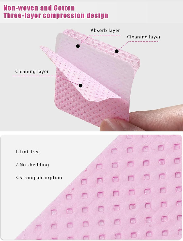 Lint Free Nail Wipes, 400 PCS Non-Woven Fabric Nail Cleaning Pads Pink Lash Extensions Glue Cleaning Wipes Salon Supplies