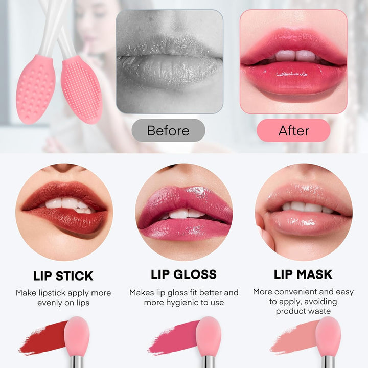 Lip Scrub Brush - 2 PCS Dual-Ended Lip Scrubber Exfoliator and Silicone Lip Brush, 3-In-1 Silicone Lip Scrub Tool Lip Mask Applicator, Gentle Exfoliator & Applicator for Soft