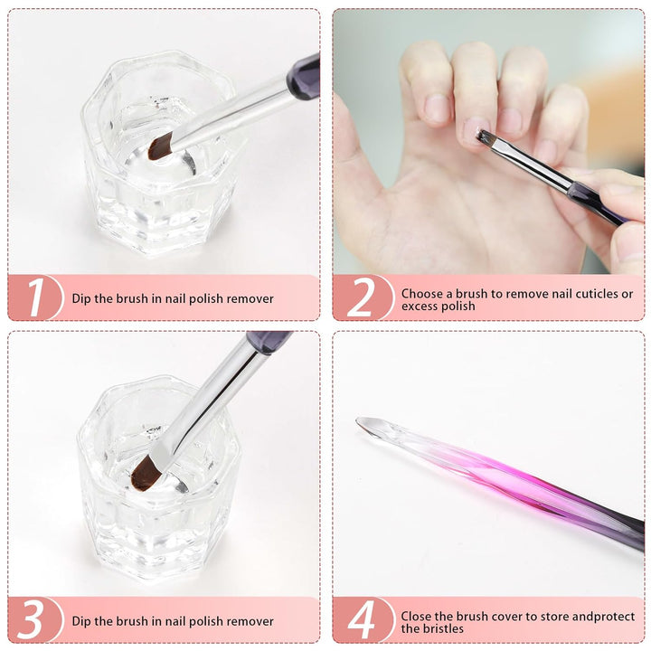 Nail Art Clean up Brushes,3Pcs Nail Brush for Cleaning Polish Mistakes on the Cuticles,Flat/Oval/Fine Angled Gel Nail Brushes for Nail Art Design Painting and DIY Tools (BLACK PURPLE)