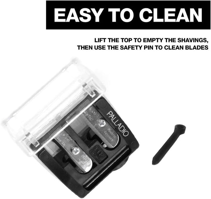 Double Barrel 3 in 1 Cosmetic Pencil Sharpener with Cover, Stainless Steel Blade, Size Adjuster, Essential for Small and Extra Large Lip Liner, Eyeliner, Brow Pencils