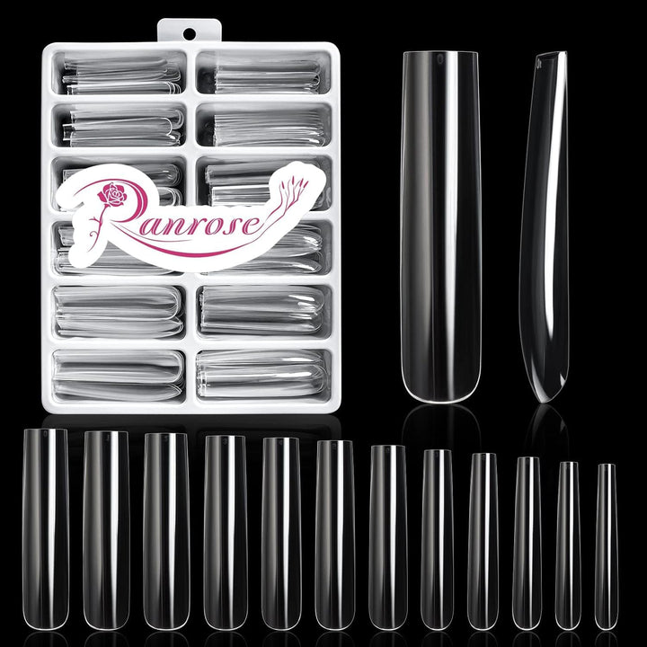 Long Straight Nails Tips,240Pcs Full Cover Soft Gel Nail Tips for Acrylic Nails Professional 12 Size Pre-Shaped XXL Straight Shape False Nail Half Matte Fake Nail for Press on Nail Extensions