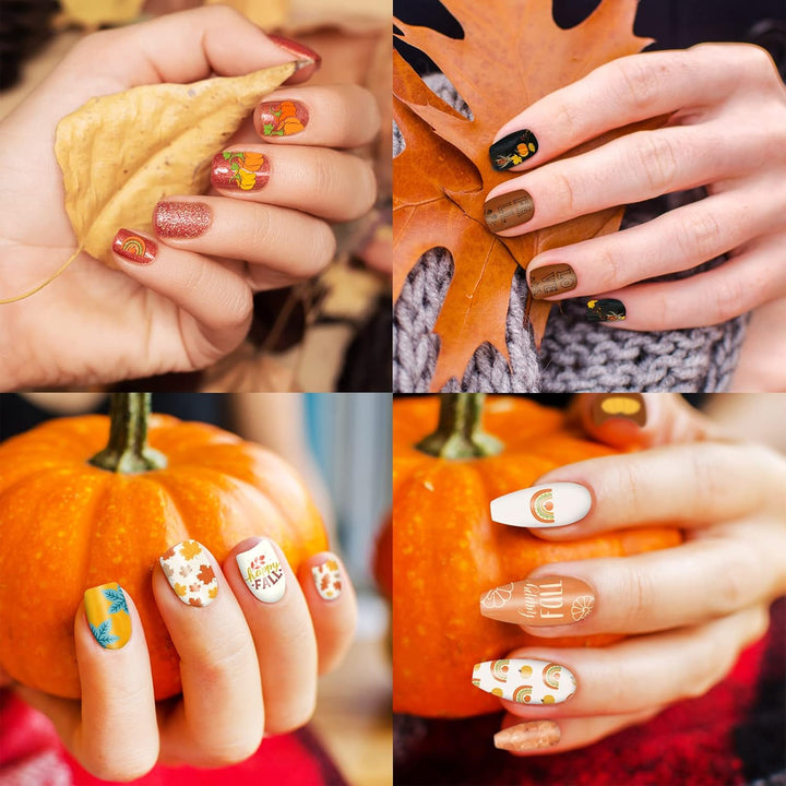 6Pcs Fall Thanksgiving Theme Nail Art Stamping Plate Kit Various Pattern Pumpkin Maple Autumn Blessing Collection Checkered Nail Art Plate for Thanksgiving Day DIY Design Print Manicure Salon