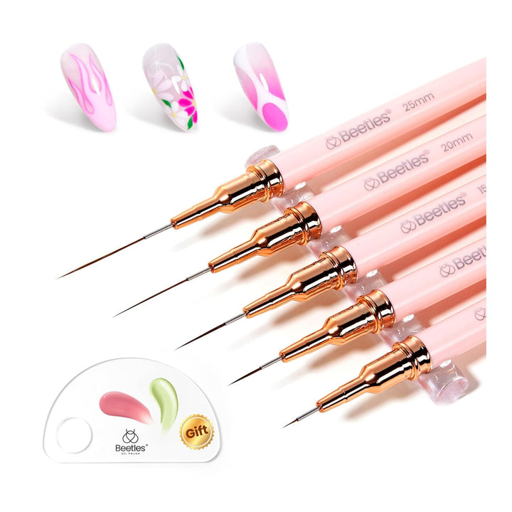 Beetles Nail Art Pens Brushes, 5Pcs Nail Art Liner Brushes Set Painting Nail Dotting Drawing Tool for Long Lines, Details, Fine Drawing Sizes 7/11/15/20/25Mm Gift for Women