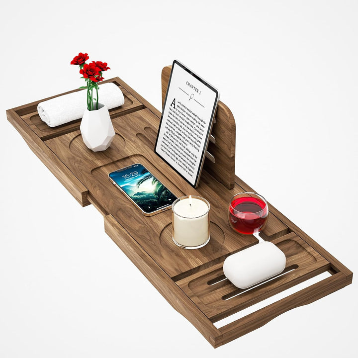 Premium Bamboo Bathtub Tray Caddy - Bath Tub Tray Table for Bathtub - Bath Caddy Tray for Bathtub, Expandable Size, Fits Most Bath Tubs