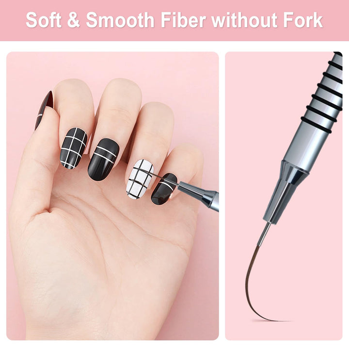 Metallic Nail Art Brushes, 6Pcs Non Slip Liner Brush Set, UV Gel Polish Painting Art Design Pen for Long Lines, Thin Details, Fine Drawing Sizes 5/7/9/11/20/25Mm(Silver)