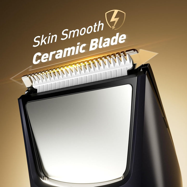 Body Hair Trimmer for Men: Electric Ball Shaver with Mirror & LED Light - Ceramic Blade Pubic Groomer, IPX7 Waterproof for Wet or Dry Use on Groin/Legs/Chest, Features Travel Lock