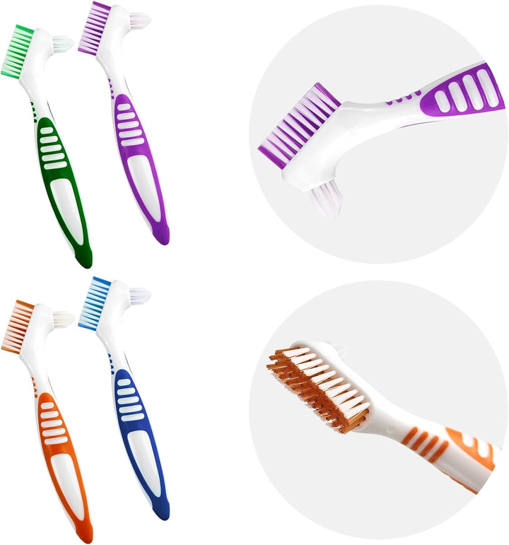 Random Color Premium Dual-Sided Denture Cleaning Brush with Multi-Layered Soft Bristles and Rubber Anti-Slip Handle - Portable False Teeth Cleaning Tool for Efficient Denture Care (1)