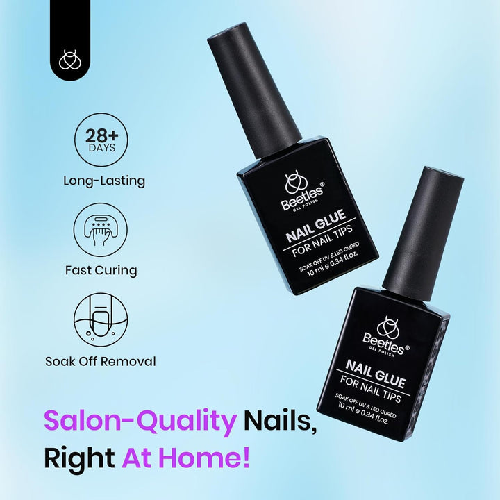 Beetles 9 in 1 Gel Nail Glue for Acrylic Nails Tips, 2 Pcs 10Ml Super Strong Nail Glue for Clear False Nails Tips Base Coat Rhinestones Blooming Art Christmas Nails Long Lasting U V Light Cure