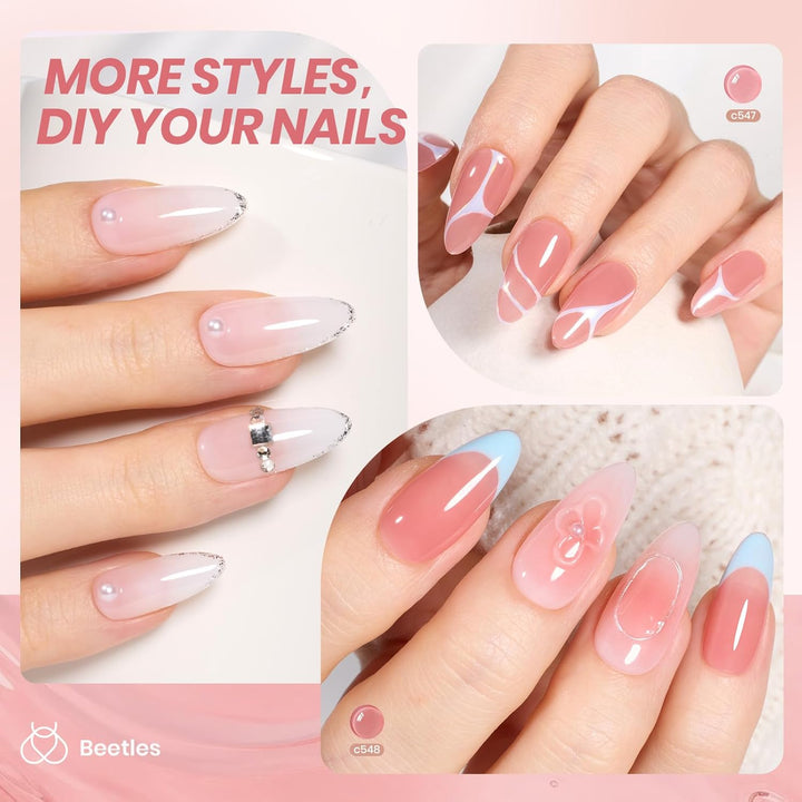 Whispers of Love Jelly Gel Nail Polish Set - 6 Colors Milky White Nude Pink Neutral Sheer Translucent Soak off UV Gel Nail Kit, Nail Concealer for Salon DIY Manicure Gift for Women