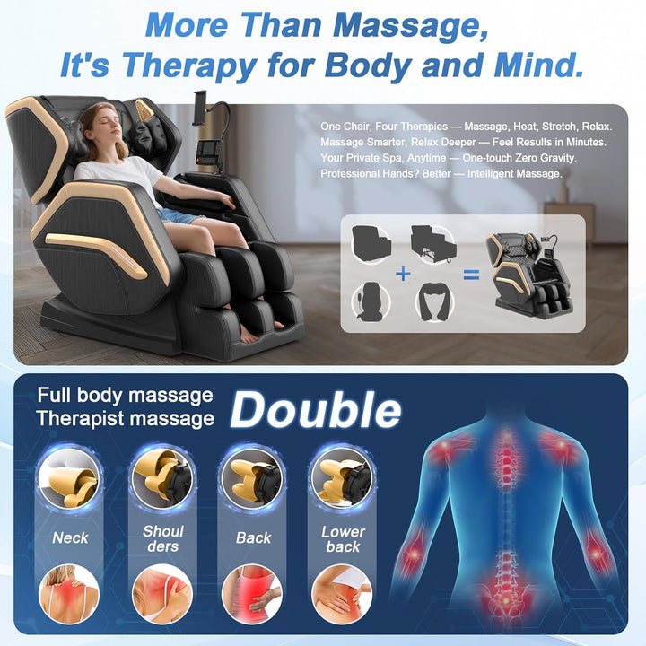 Massage Chair Full Body, Zero Gravity Massage Chair 2025 for Back Fatigue with 10 Fixed Rollers, Airbags, Phone Controller, Heating, Bluetooth Speaker, Nightlights for Living Room, Bedroom