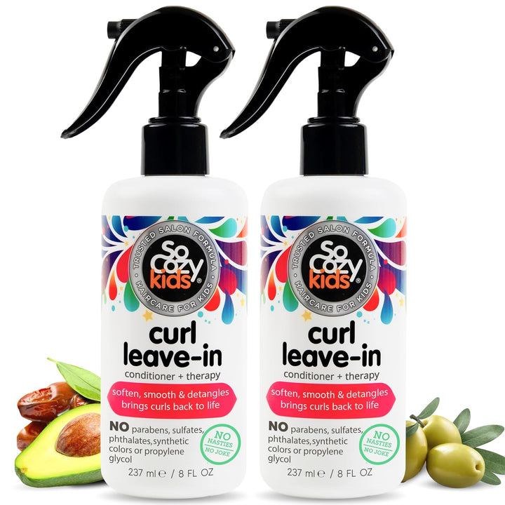 Leave in Conditioner Spray (8 Fl Oz) Paraben-Free Detangler for Kids' Curly Hair, Deep Conditioner & Tangle-Free Curls, Gentle & Nourishing with Keratin, Vitamin B5, Olive Oil & Jojoba Oil