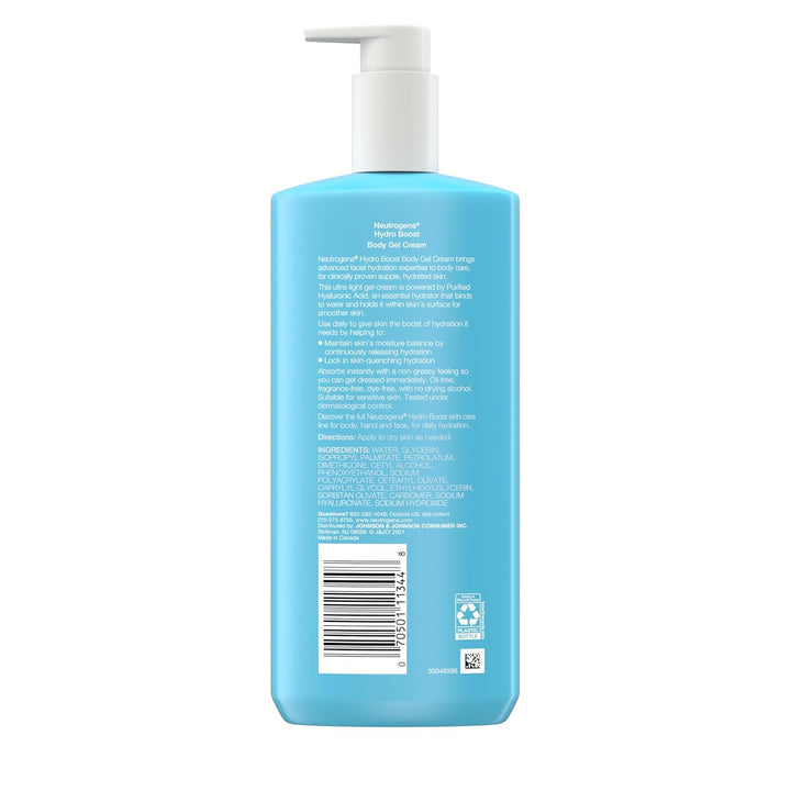 Hydro Boost Body Moisturizing Gel Cream with Hyaluronic Acid, Non-Greasy & Fast Absorbing, Lightweight Hydrating Body Lotion for Normal to Dry Skin, Fragrance-Free, 16 Oz