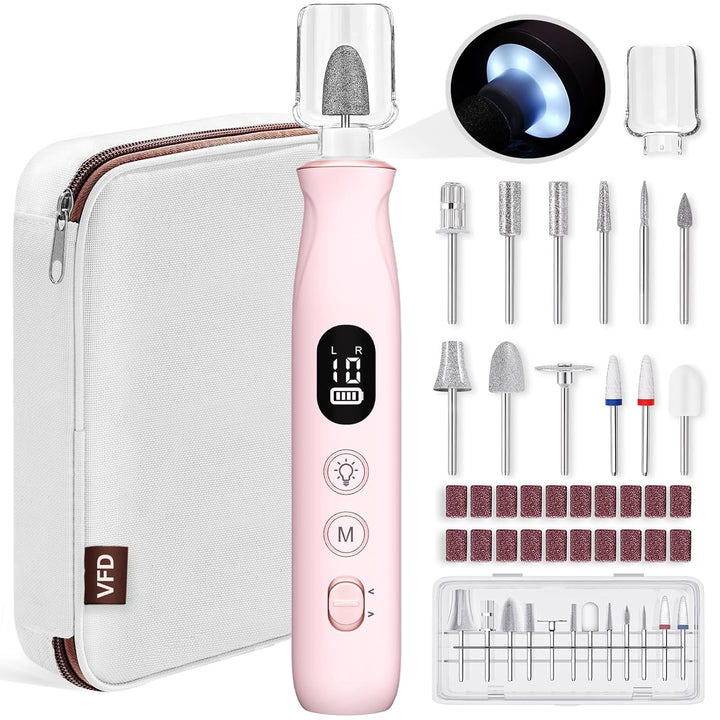 Electric Nail Drill, Cordless 2000 Mah Rechargeable Portable Nail File 12 in 1 Kit for Thick Toenails, 10 Speeds Nail Dril Machine Professional Manicure Pedicure for Hand Natural Nails Care (White)
