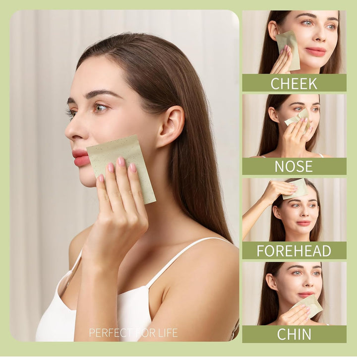 Oil Blotting Sheets for Face, 400 Sheets Green Tea Oil Absorbing Sheets Blotting Paper for Oily Skin, Oil Absorbent Pads Face Oil Wipes Oil Sheets for Women, Oil Control Film Large 10Cmx7Cm