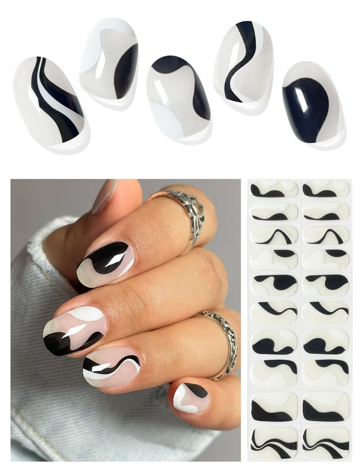 Semi Cured Gel Nail Strips (A White French Tip), Clear Base, 20 Pcs Gel Nail Wraps, Stickers, UV Light Required, Salon Quality, Long Lasting
