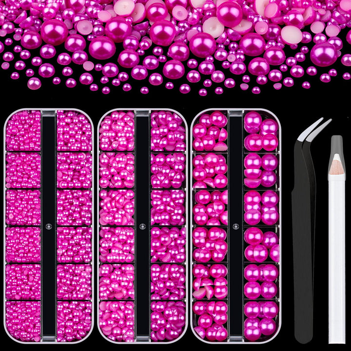 Nail Art Flat Back Half round Pearl Kits 3, Mixed Sizes 6000 Pcs White Small Pearls for Nails with Picking Tools for Graduation Cap Decorations Home DIY Body Face Craft Salon Use
