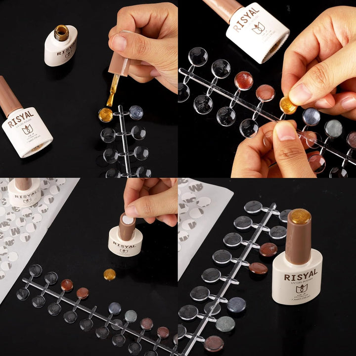 240 Pcs Nail Polish Swatch Dots round False Nail Display Tips Transparent Nail Art Color Display Chart with Adhesive Sticker for Nail Polish Training Practicing