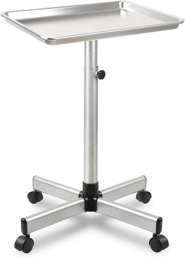 Salon Tray on Wheels, Rolling Tattoo Tray, Adjustable Hair Stylist Tray, Metal Mayo Stand Tray, Salon Color Tray Use as Medical Tray, No-Rusting