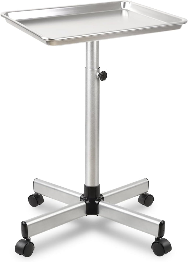 Salon Tray on Wheels, Rolling Tattoo Tray, Adjustable Hair Stylist Tray, Metal Mayo Stand Tray, Salon Color Tray Use as Medical Tray, No-Rusting