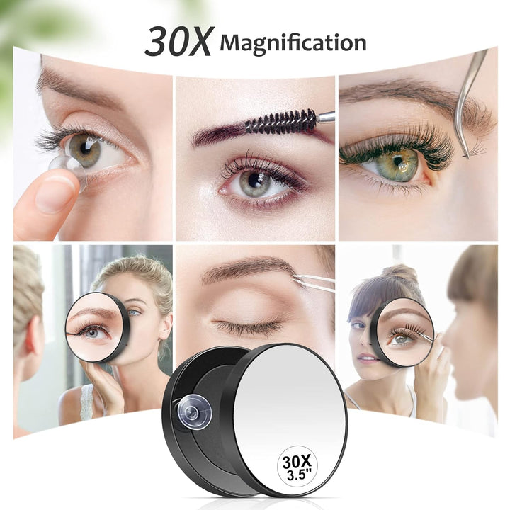 30X Magnifying Mirror, Small Travel Mirror with Suction Cup and Tweezers, 3.5 Inches