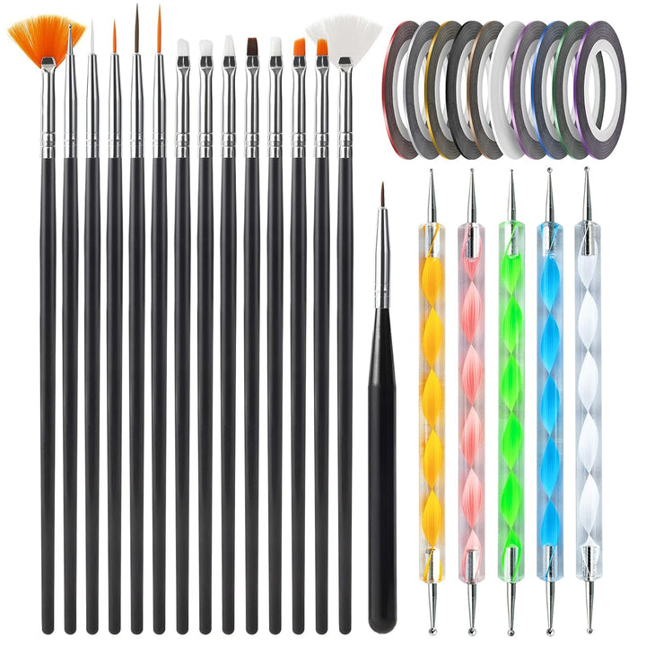 31Pcs Nail Art Brushes, Nail Art Tool Set, Dotting Tools, Dust Brush,Striping Brushes for Long Lines, Drawing Pen for Gel Polish Design Supply