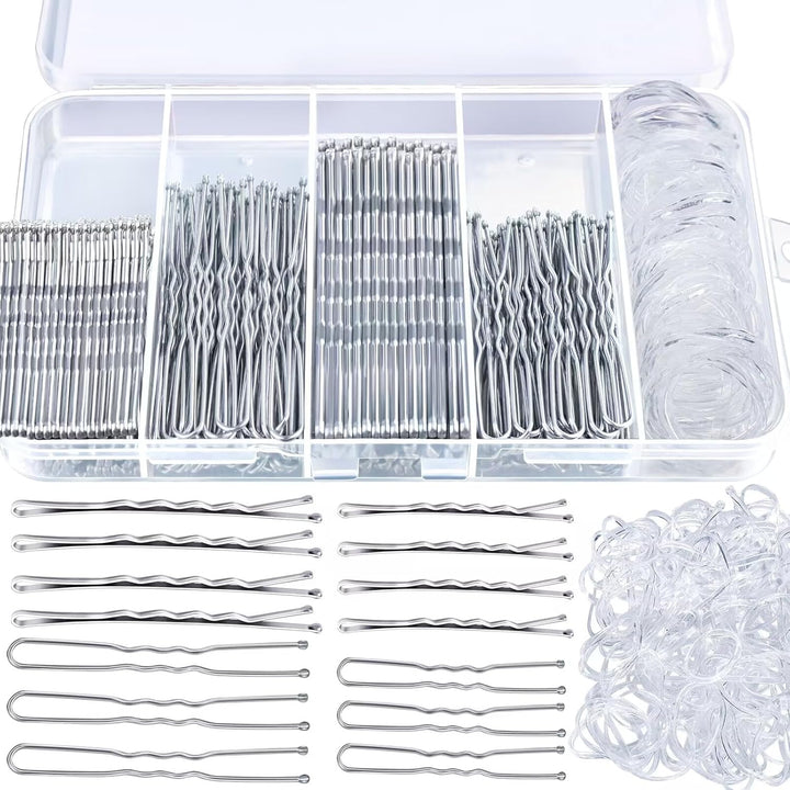 300Pcs Bobby Pins Hair Pins Kit, 100 Hair Pin for Women 100 Bobby Pins Brown and 100 Hair Bands, Hair Pins for Buns 2Inch 2.36Inch 2.75Inch