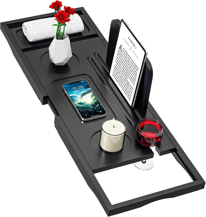 Premium Bamboo Bathtub Tray Caddy - Bath Tub Tray Table for Bathtub - Bath Caddy Tray for Bathtub, Expandable Size, Fits Most Bath Tubs