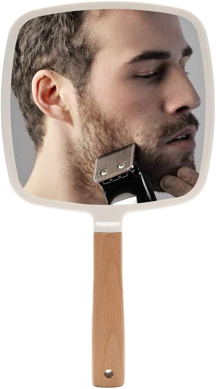 Hand Held Mirror with Handle for Makeup,Small Cute Wood Hand Mirror for Shaving with Hole Hanging Single-Sided Portable Travel Vanity Mirror for Men&Women(Square)