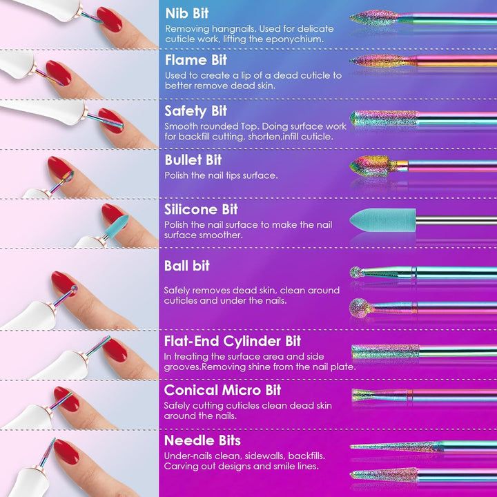 26Pcs Nail Drill Bits Set, 3/32Inch Professional Ceramic Safety Bits for Nail Drill, Cuticle Efile Nail Drill Bits, Remover Bits for Acrylic Gel Nail Tech Manicure Pedicure, Home Salon