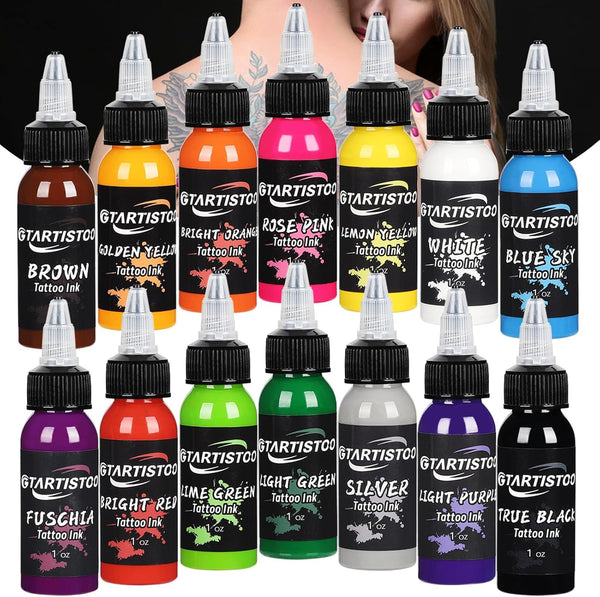 Professional Tattoo Ink Set 14 Colors 1OZ (30Ml) Vegan-Friendly Pigment Tattoo Ink Supplies Ink...