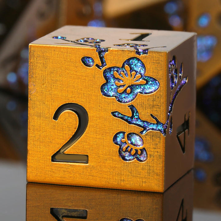 Metal Dice Set DND,  7 PCS Metallic Flowers D&D Dice with Gorgeous Gift Case for D&D Dungeons and Dragon Tabletop Game (Brown and Cream-Coloured)